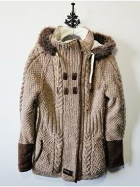Urku Cozy Knit Hooded Coatigan in Taupe